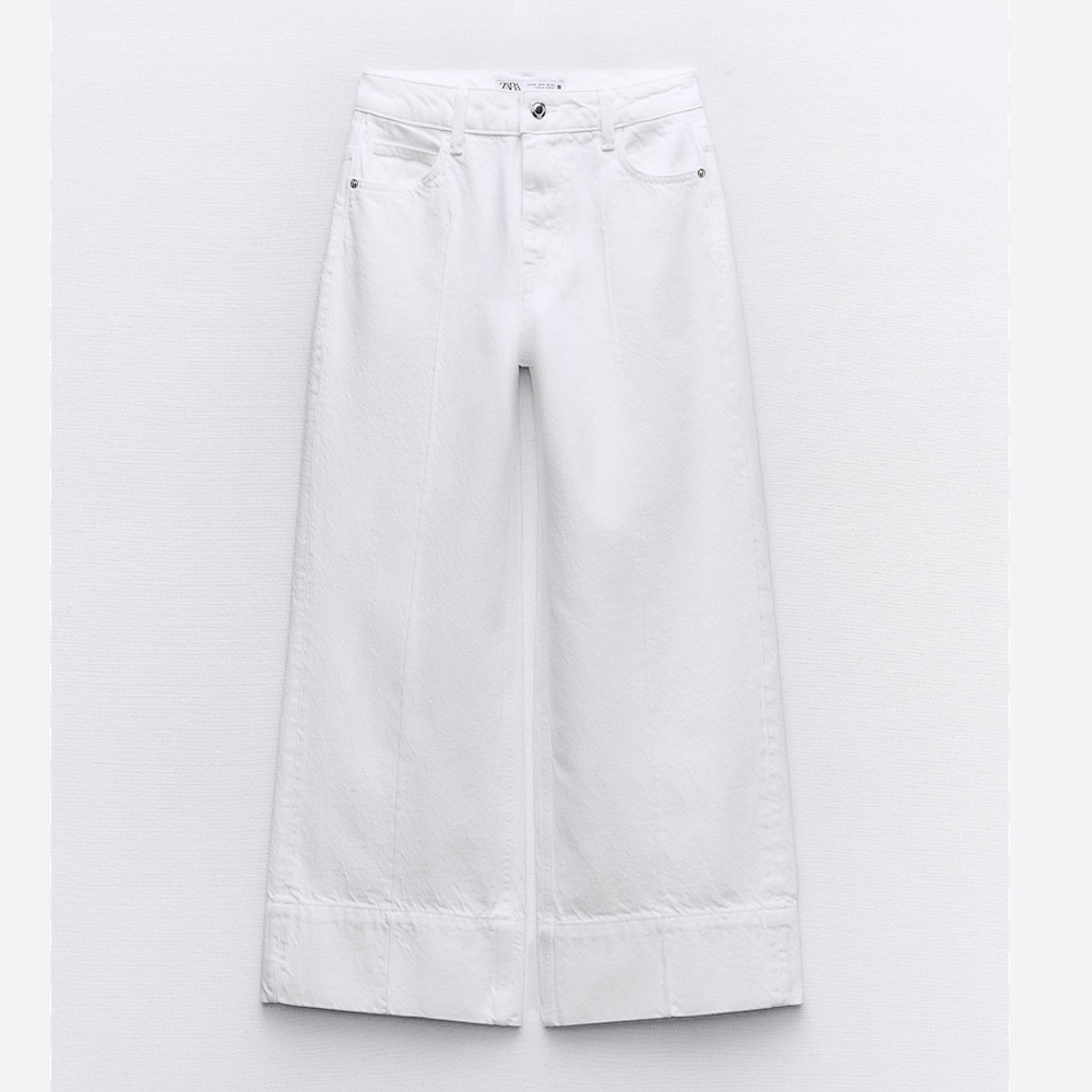 White Zara Crop Wide leg jeans